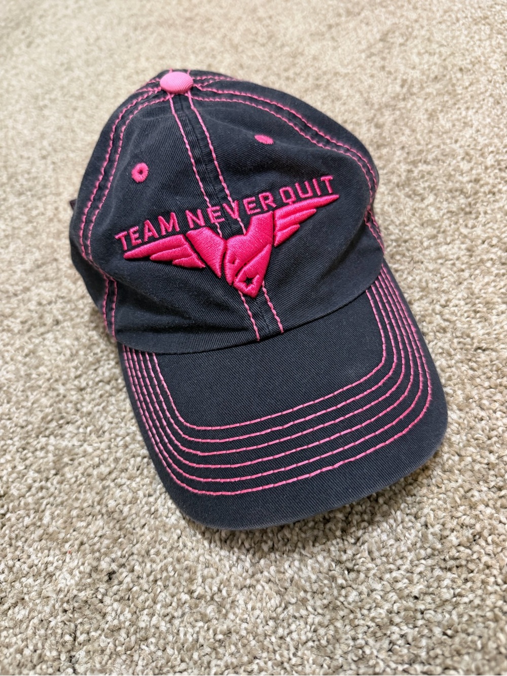 Team Never Quit Black & Pink Embroidered Cap